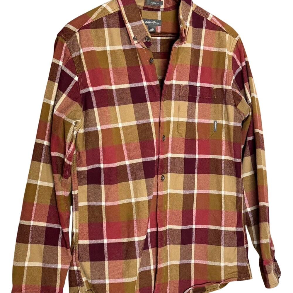 Men’s Eddie Bauer Cotton Plaid Long Sleeve Button Down Shirt -Sz Medium